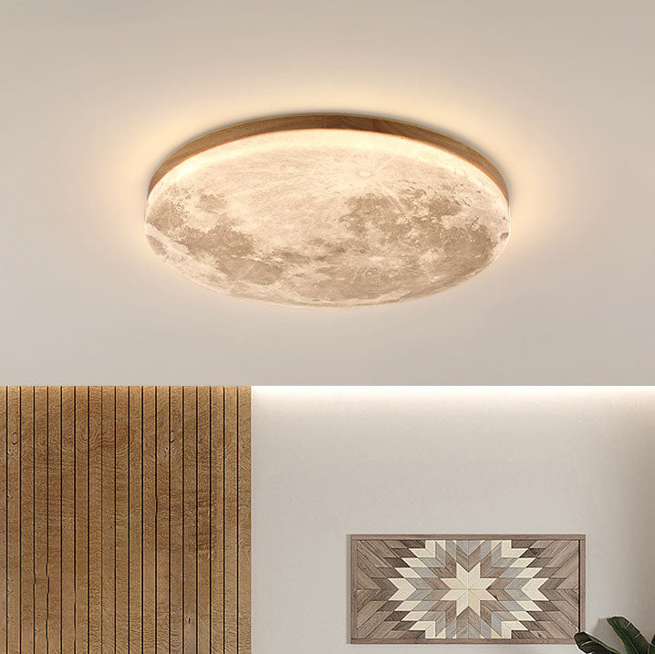 Nordic Wood & PVC Round LED Flush Mount Ceiling Light 1-light