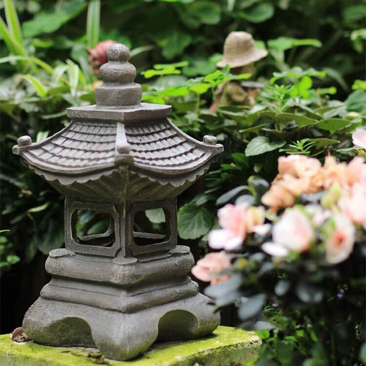 Japanese Zen Solar Pagoda Stone LED Outdoor Garden 1-Light
