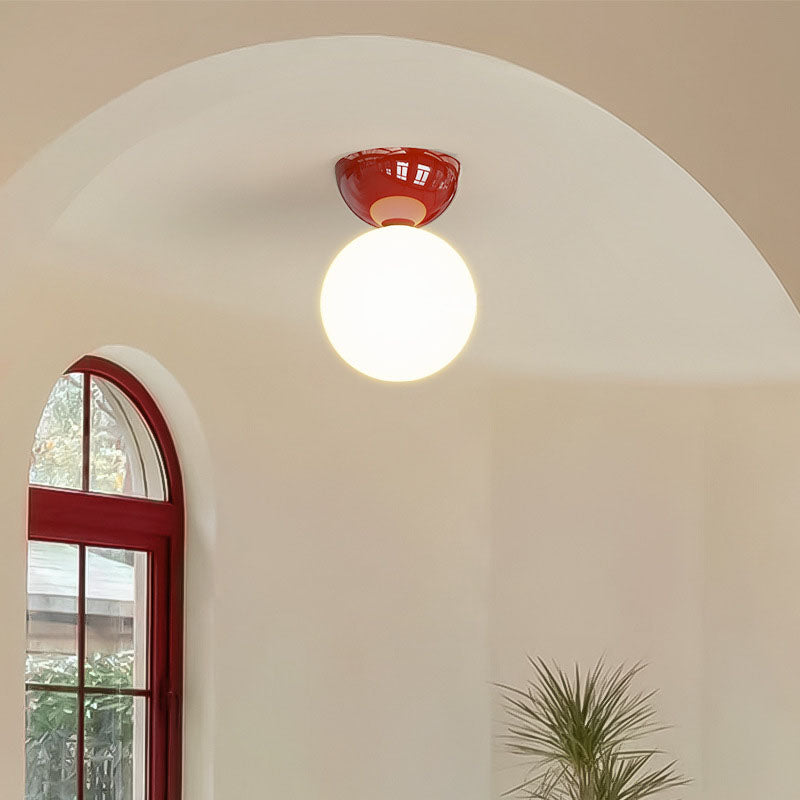 Scandinavian Glass Globe Semi-Flush Ceiling Light | 1-Light