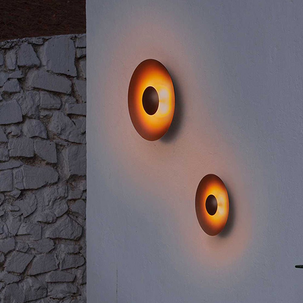 Ray Designer Round Metal Outdoor Wall Lamp, Brown/White