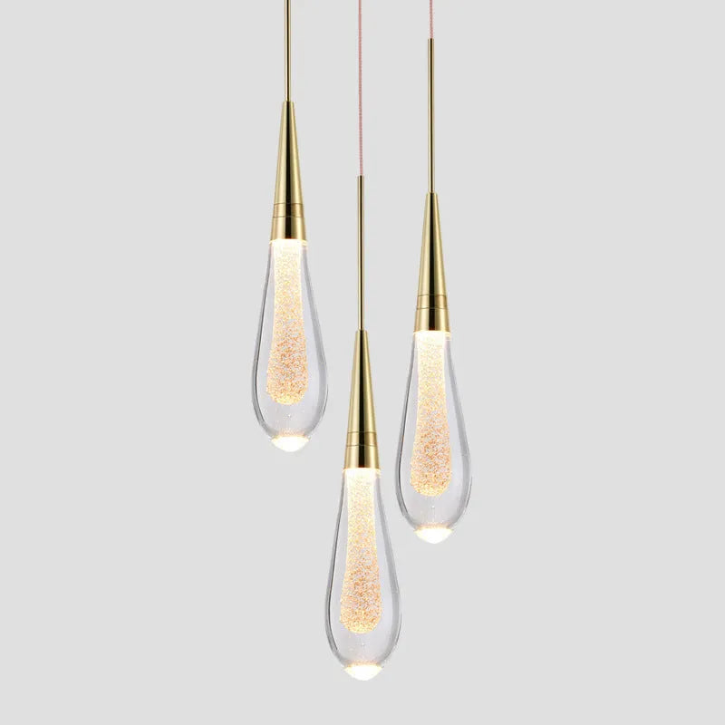 Kristy Pendant Light Drop Shape Gold Bedroom Crystal/Metal 1/3/5-bulb