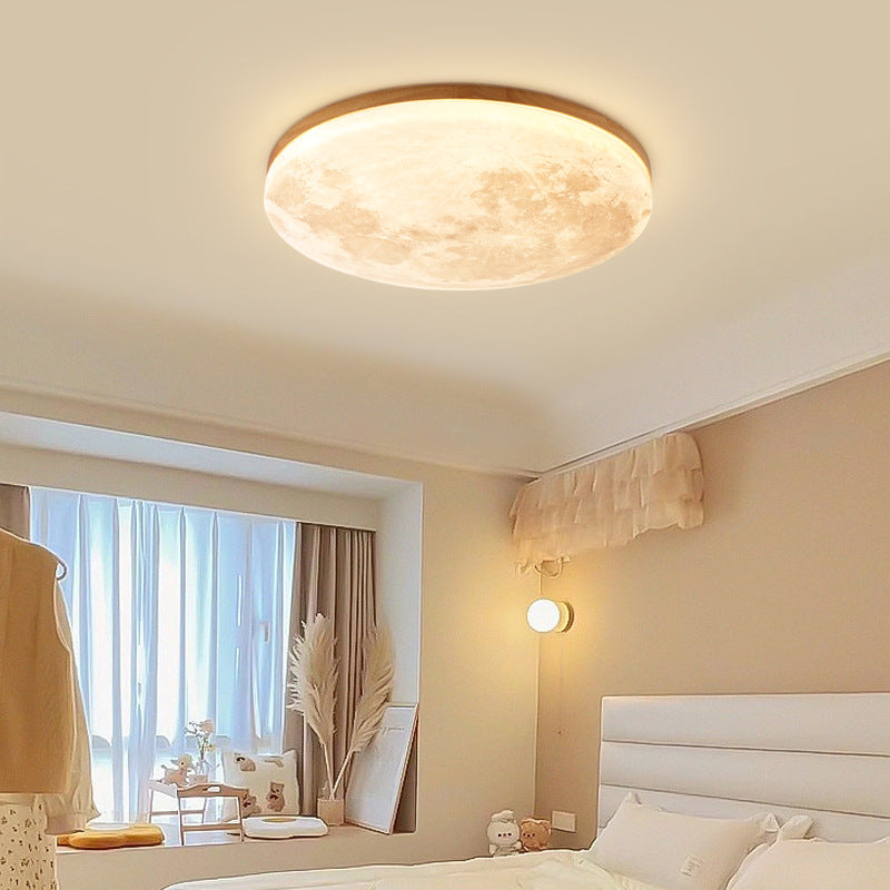 Nordic Wood & PVC Round LED Flush Mount Ceiling Light 1-light