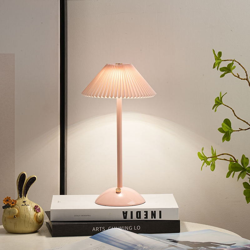 Scandinavian Brass Pleated Fabric Cone Table Light | 1-Light
