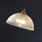 Modern Ribbed Clear Glass Dome Pendant Light | 1-Light
