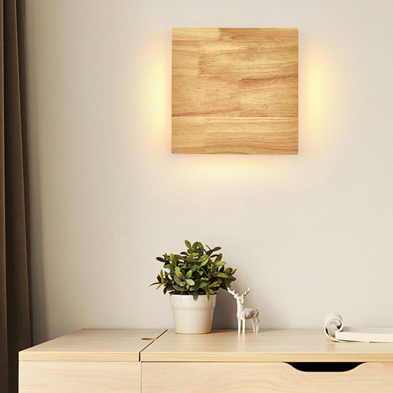 Japanese Wooden Square LED Wall Light | 1-Light