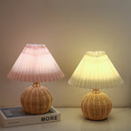 Nordic Rattan Pleated Fabric Conic LED Table Lamp 1-Light