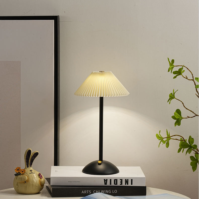 Scandinavian Brass Pleated Fabric Cone Table Light | 1-Light