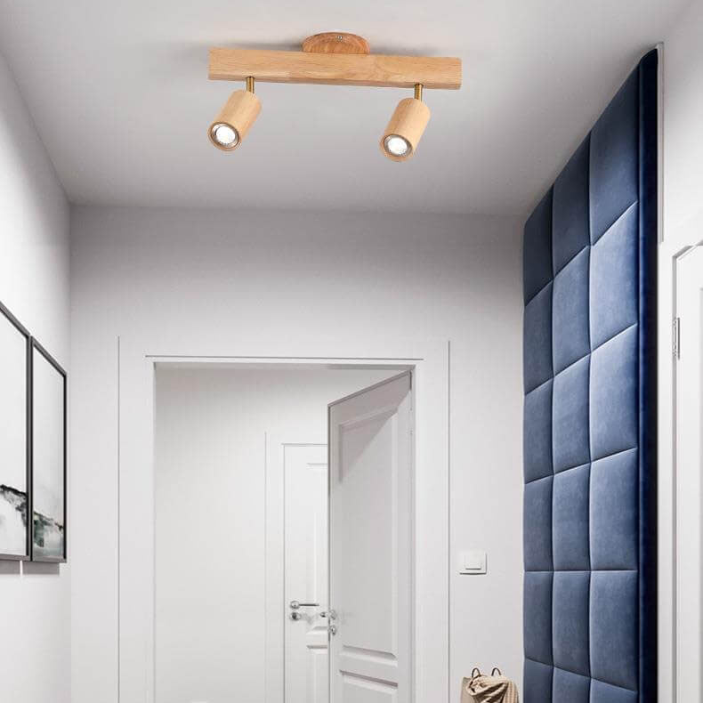 Japanese Wooden LED Semi-Flush Mount Ceiling Light | 2 Light