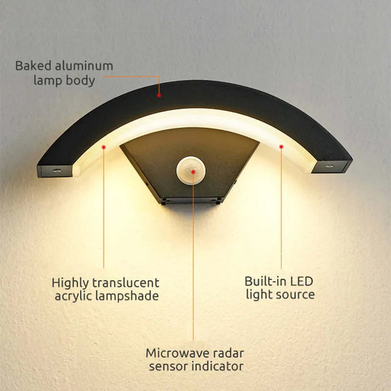 Elvon Nordic Arc Waterproof LED Outdoor Wall Lamp, Black