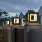 Ray Contemporary LED Cube Metal Outdoor Lamps, Black