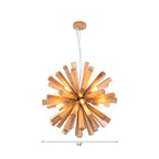 Starburst Chandelier Pendant Light Modernism Wood 14"/20.5"/28" Dia LED Beige Hanging Ceiling Light