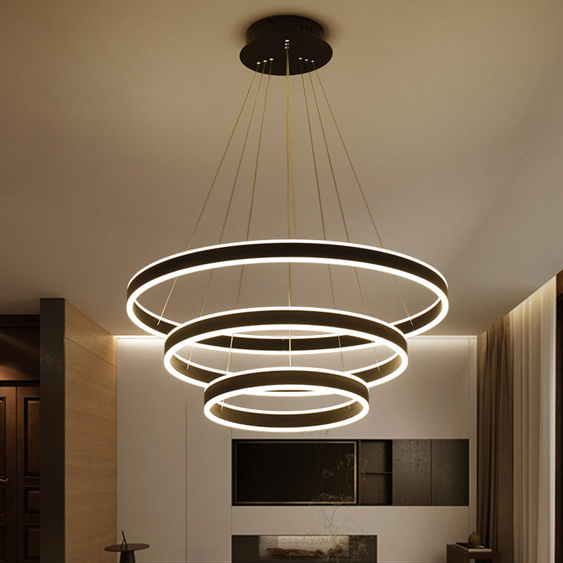 Black/Brown Ring Ceiling Pendant Contemporary 2/3/4 Lights Acrylic LED Chandelier in Warm/White Light