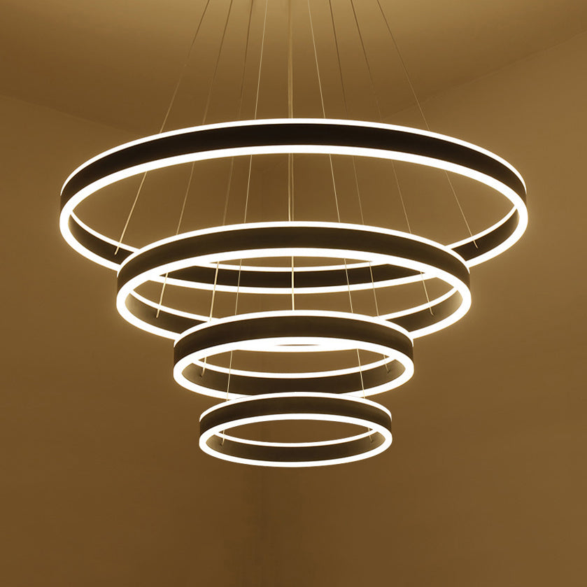 Black/Brown Ring Ceiling Pendant Contemporary 2/3/4 Lights Acrylic LED Chandelier in Warm/White Light