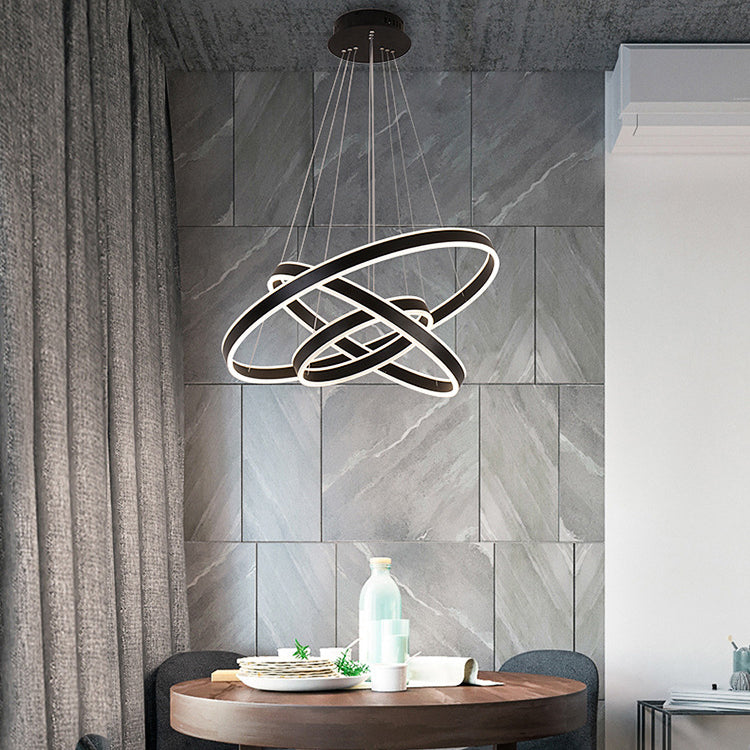 Black/Brown Ring Ceiling Pendant Contemporary 2/3/4 Lights Acrylic LED Chandelier in Warm/White Light