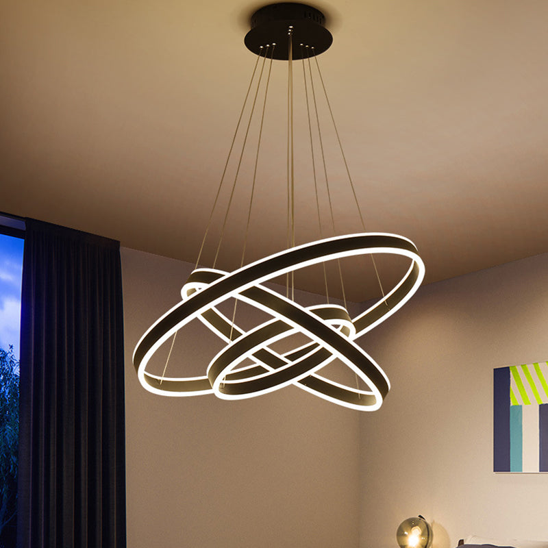 Black/Brown Ring Ceiling Pendant Contemporary 2/3/4 Lights Acrylic LED Chandelier in Warm/White Light