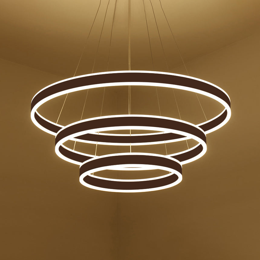Black/Brown Ring Ceiling Pendant Contemporary 2/3/4 Lights Acrylic LED Chandelier in Warm/White Light