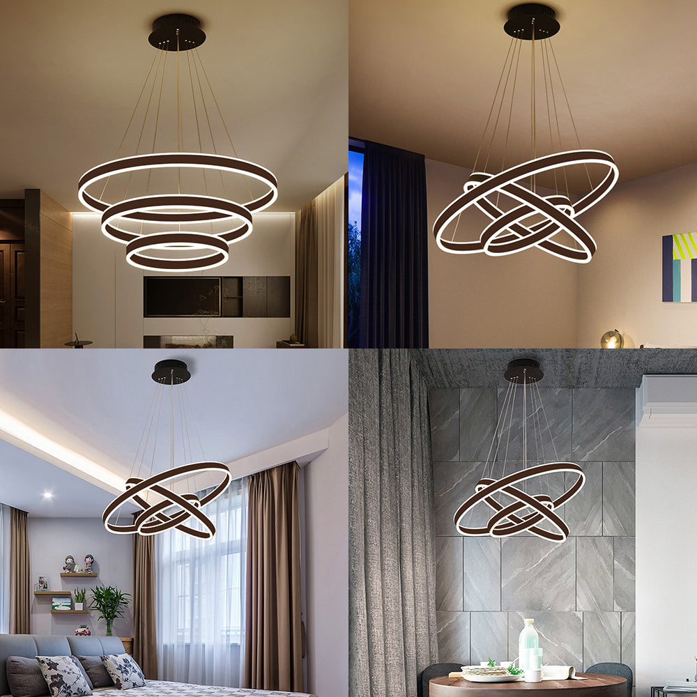 Black/Brown Ring Ceiling Pendant Contemporary 2/3/4 Lights Acrylic LED Chandelier in Warm/White Light