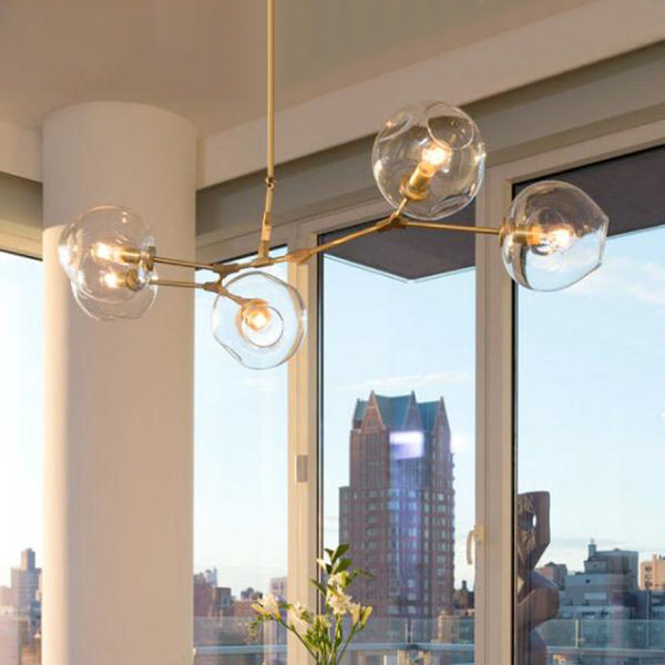 Bubble Chandelier Lighting Contemporary Glass 3/5 Heads Dining Room Adjustable Pendant Lamp in Black/Gold Finish