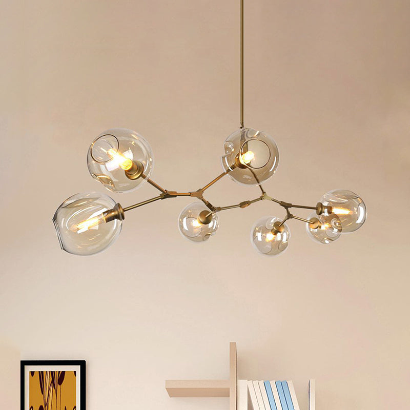 Bubble Chandelier Lighting Contemporary Glass 3/5 Heads Dining Room Adjustable Pendant Lamp in Black/Gold Finish