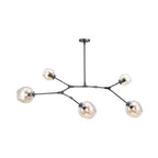 Bubble Chandelier Lighting Contemporary Glass 3/5 Heads Dining Room Adjustable Pendant Lamp in Black/Gold Finish