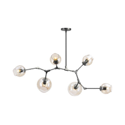 Bubble Chandelier Lighting Contemporary Glass 3/5 Heads Dining Room Adjustable Pendant Lamp in Black/Gold Finish