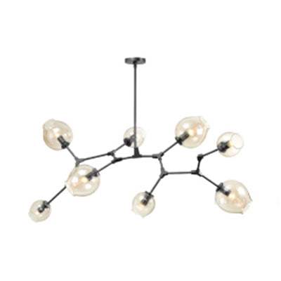 Bubble Chandelier Lighting Contemporary Glass 3/5 Heads Dining Room Adjustable Pendant Lamp in Black/Gold Finish