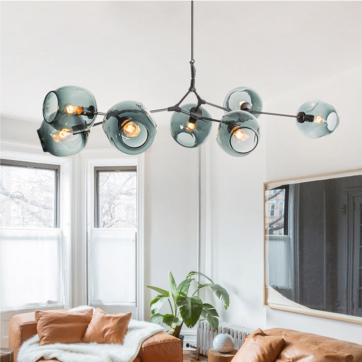 Bubble Chandelier Light Fixture with Ball Shade Modern Style Glass 5/6/7 Lights Black/Gold Finish Ceiling Lighting