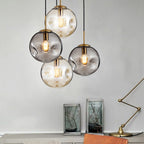 Modern Style 1 Bulb Pendant Light with Concave Glass Shade Silver/Red Global Hanging Light Fixture for Restaurant