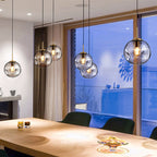 Modern Style 1 Bulb Pendant Light with Concave Glass Shade Silver/Red Global Hanging Light Fixture for Restaurant