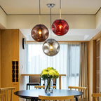Modern Style 1 Bulb Pendant Light with Concave Glass Shade Silver/Red Global Hanging Light Fixture for Restaurant