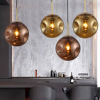 Modern Style 1 Bulb Pendant Light with Concave Glass Shade Silver/Red Global Hanging Light Fixture for Restaurant