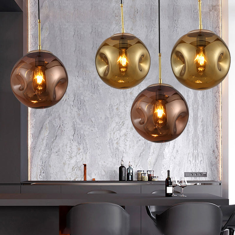 Modern Style 1 Bulb Pendant Light with Concave Glass Shade Silver/Red Global Hanging Light Fixture for Restaurant