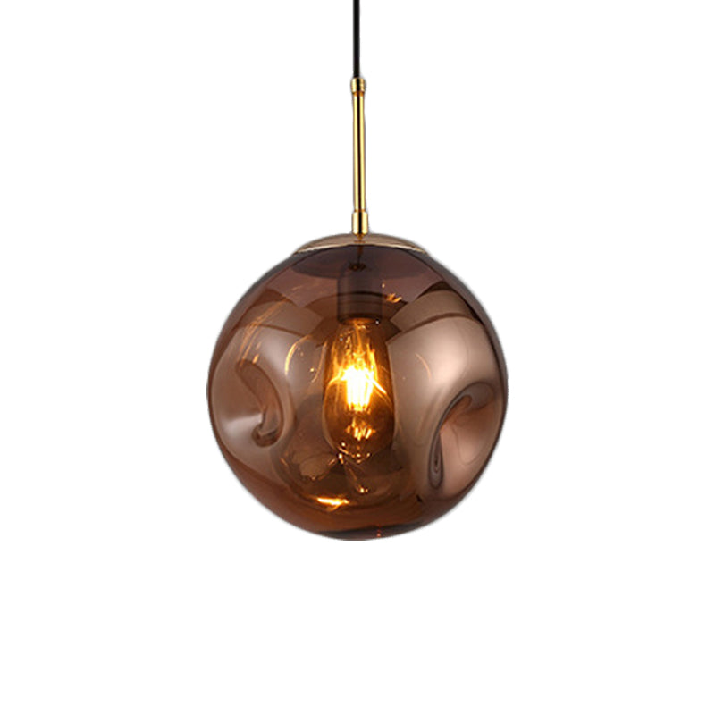 Modern Style 1 Bulb Pendant Light with Concave Glass Shade Silver/Red Global Hanging Light Fixture for Restaurant