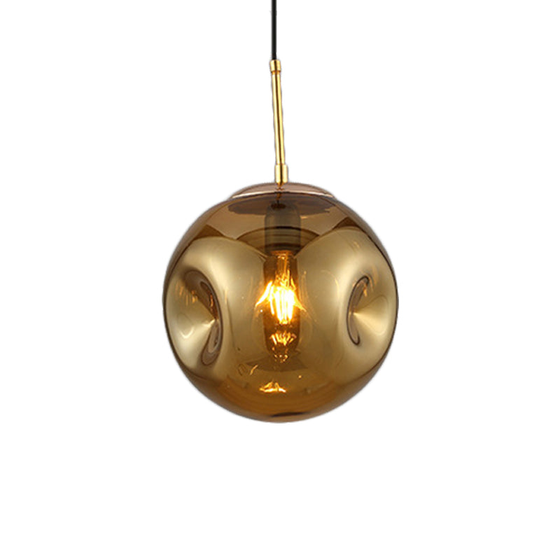 Modern Style 1 Bulb Pendant Light with Concave Glass Shade Silver/Red Global Hanging Light Fixture for Restaurant