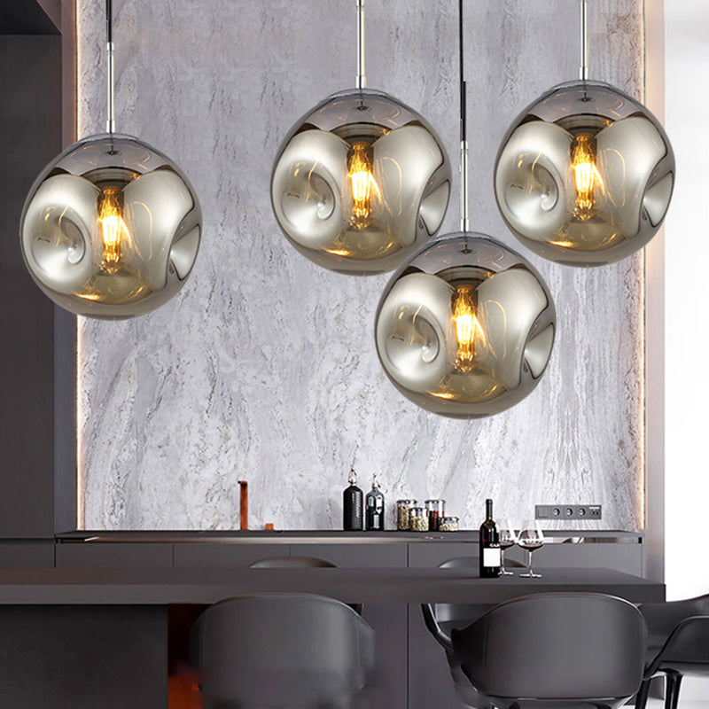 Modern Style 1 Bulb Pendant Light with Concave Glass Shade Silver/Red Global Hanging Light Fixture for Restaurant