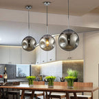 Modern Style 1 Bulb Pendant Light with Concave Glass Shade Silver/Red Global Hanging Light Fixture for Restaurant
