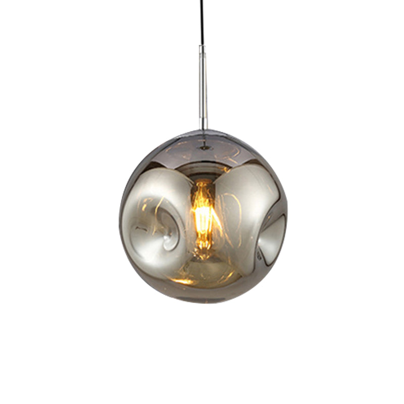 Modern Style 1 Bulb Pendant Light with Concave Glass Shade Silver/Red Global Hanging Light Fixture for Restaurant
