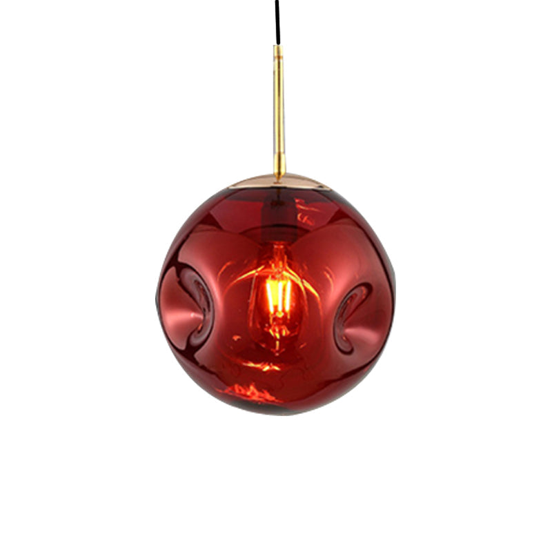 Modern Style 1 Bulb Pendant Light with Concave Glass Shade Silver/Red Global Hanging Light Fixture for Restaurant