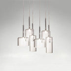 3/6/10 Lights Dining Room Cluster Lighting with Cylinder Clear Glass Shade Modern Chrome Led Hanging Lamp