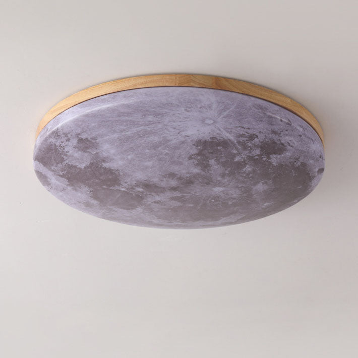 Nordic Wood & PVC Round LED Flush Mount Ceiling Light 1-light