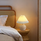 Nordic Rattan Pleated Fabric Conic LED Table Lamp 1-Light