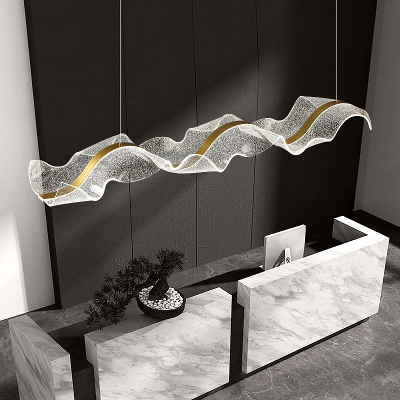 Yela Modern Wave Suspension Fixtures Metal/Acrylic White/Gold Living Room
