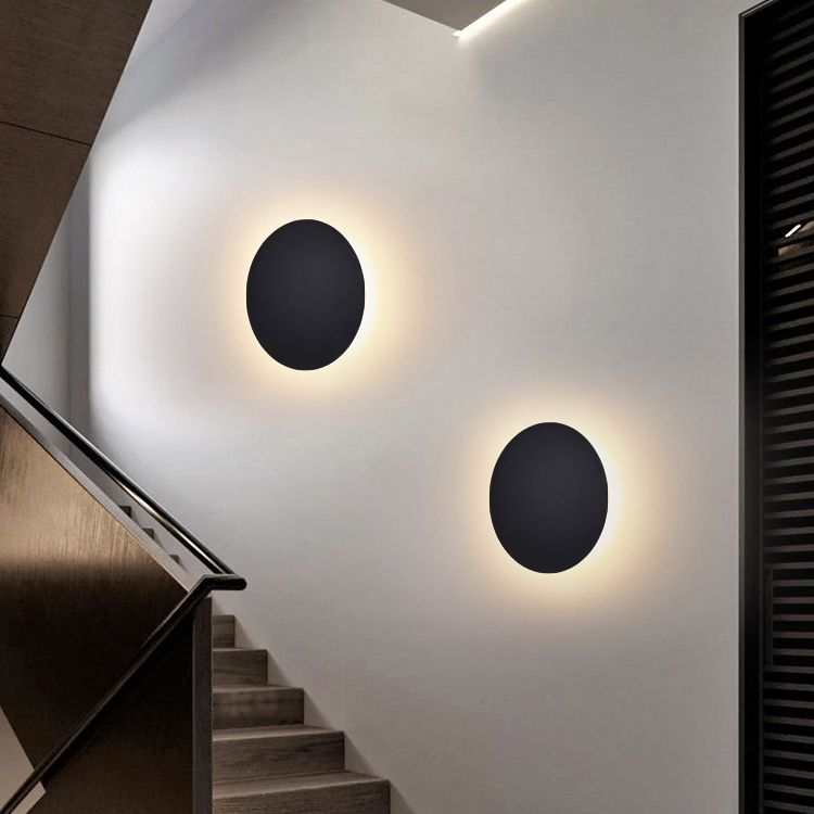 Kyris Round Minimalist Wall Sconce Black/Gold/White. Living Room