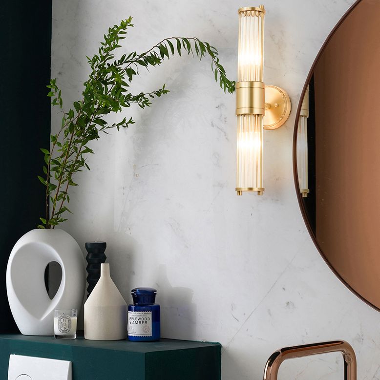 Kristy American Cylindrical Elegant Gold Glass/Metal Vanity Wall Lamp