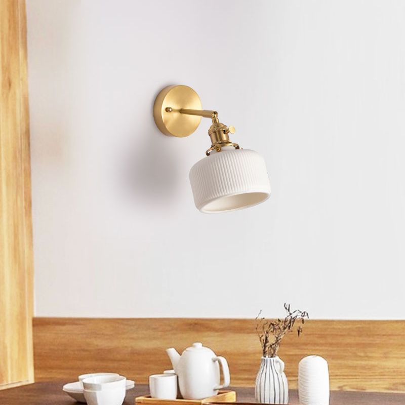 Xani Vintage Geometric Wall Sconce. Metal/Ceramic. White. Bedroom