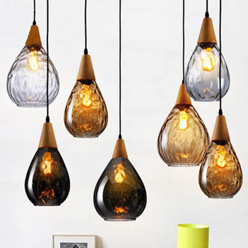Arisha Vintage LED Suspension Amber Glass Wood Bedroom