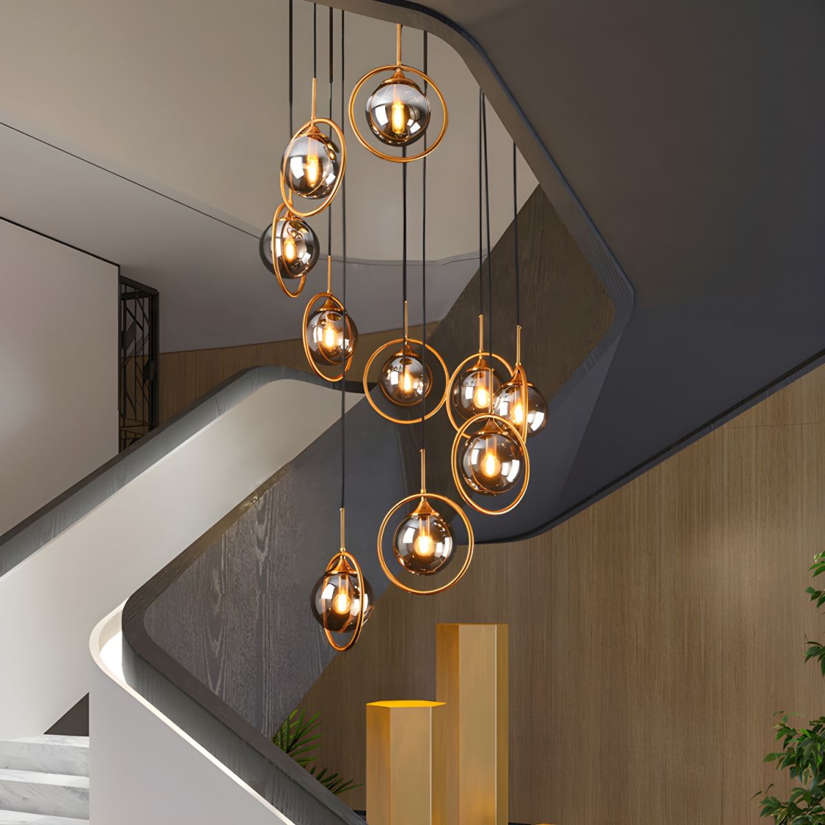 Valentina Modern Spiral Ball Glass Staircase Chandelier
