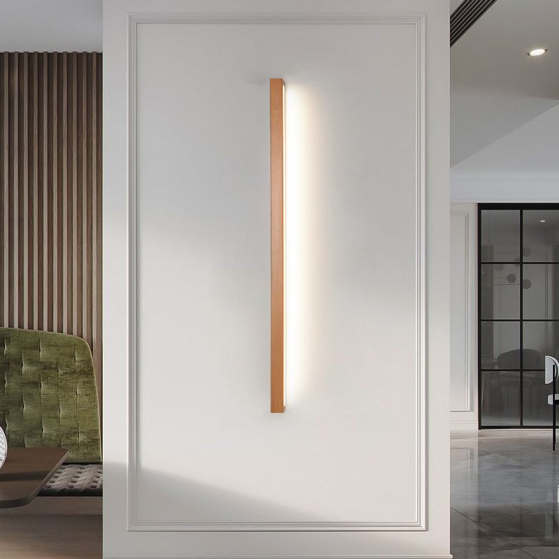 Dwyn Minimalist Linear Wall Mirror Sconce Wood Living Room