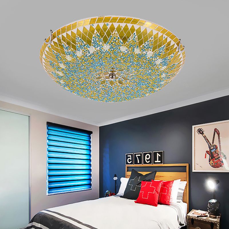 Tiffany Modern Mediterranean Glass Flush Mount Ceiling Light Blue/Yellow/White
