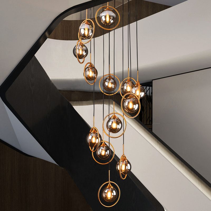 Valentina Modern Spiral Ball Glass Staircase Chandelier